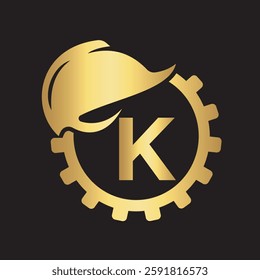Gear Helmet Logo combine with letter K vector template