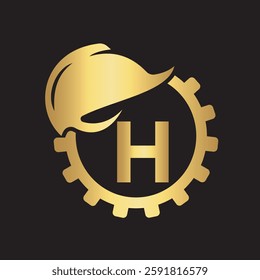 Gear Helmet Logo combine with letter H vector template