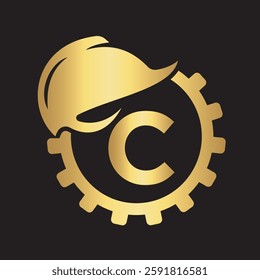 Gear Helmet Logo combine with letter C vector template
