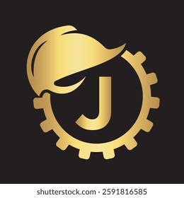 Gear Helmet Logo combine with letter J vector template