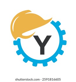 Gear Helmet Logo combine with letter Y vector template