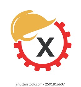 Gear Helmet Logo combine with letter X vector template