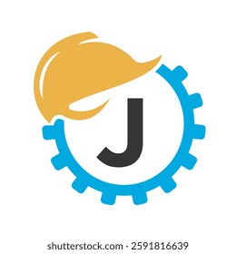 Gear Helmet Logo combine with letter J vector template