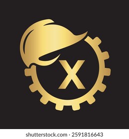 Gear Helmet Logo combine with letter X vector template
