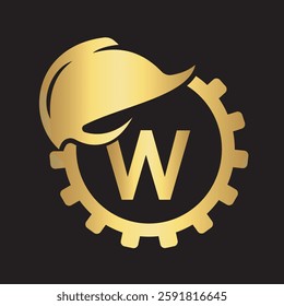 Gear Helmet Logo combine with letter W vector template