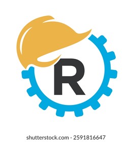 Gear Helmet Logo combine with letter R vector template