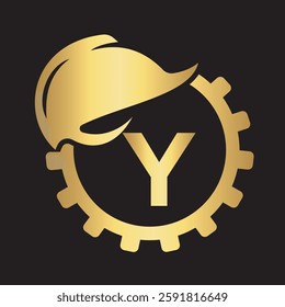 Gear Helmet Logo combine with letter Y vector template