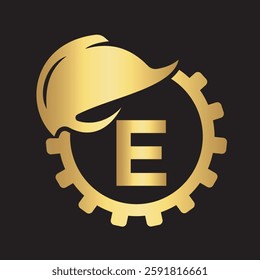 Gear Helmet Logo combine with letter E vector template