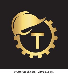 Gear Helmet Logo combine with letter T vector template