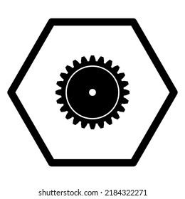 Gear and hexagon on white