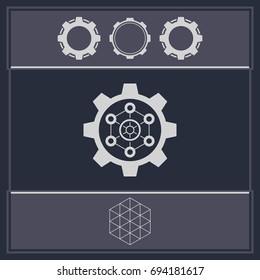 Gear and hexagon sign. Technology and science logo. Futuristic element.