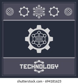 Gear and hexagon sign. Technology and science logo. Futuristic element.