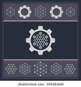 Gear and hexagon sign. Technology and science logo. Futuristic element.