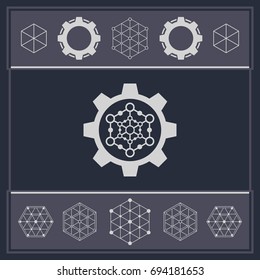 Gear and hexagon sign. Technology and science logo. Futuristic element.