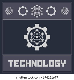 Gear and hexagon sign. Technology and science logo. Futuristic element.