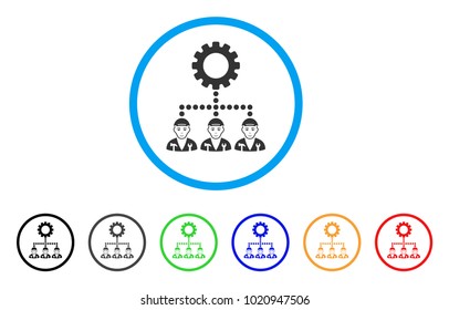 Gear Hierarchy Workers rounded icon. Style is a flat gear hierarchy workers gray symbol inside light blue circle with black, gray, green, blue, red, orange variants.