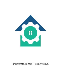 Gear Home Logo Design. Technology and Service or Renovation Vector Icon 