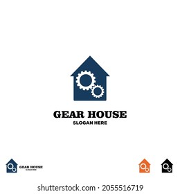 Gear house logo design illustration, cog gear with house logo icon template