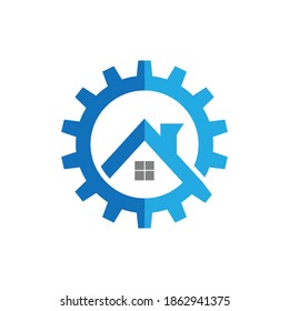 Gear House Logo Design Template. Abstract Vector Gear Home Icon. Stock Illustration.