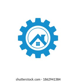 Gear House Logo Design Template. Abstract Vector Gear Home Icon. Stock Illustration.