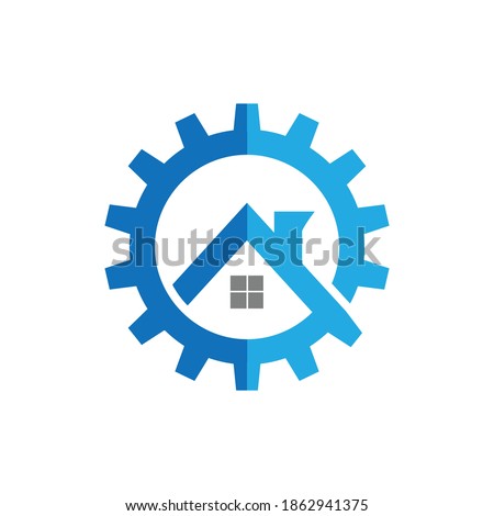 Gear House Logo Design Template. Abstract Vector Gear Home Icon. Stock Illustration.