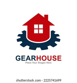 Gear house logo vector design. Suitable for business, industry, manufacturing, and building