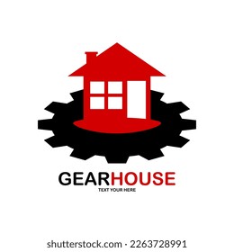 Gear house logo vector design. Suitable for business, industry, manufacturing, and building