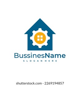 Plantilla vectorial del logotipo de la casa de los engranajes. Conceptos de diseño del logotipo de Creative House