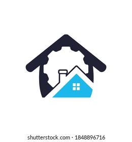 Diseño del logotipo vectorial de la casa de los engranajes. Tecnología de inicio de engranajes Plantilla de diseño de logotipos.