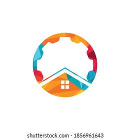 Gear house vector logo design. Gear home technology Logo design template.	