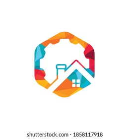 Gear house vector logo design. Gear home technology Logo design template.