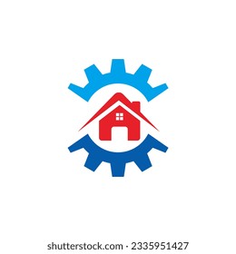 Imagen vectorial del logotipo de trabajo de la casa de engranajes