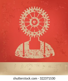 Gear human on red background,poster grunge design