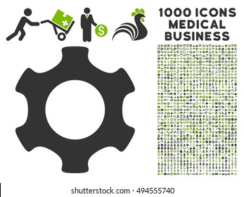 Gear icon with 1000 medical commercial eco green and gray vector design elements. Clipart style is flat bicolor symbols, white background.