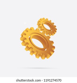 gear icon with 3d shape and gold color, material design.