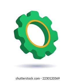 Zahnsymbol 3D-Vektorgrafik in grüner Farbe. Symboleinstellungen. Reparieren und optimieren. isolierter weißer Hintergrund
