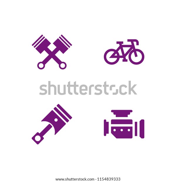gear icon. 4 gear set with piston,\
bicycle and motor vector icons for web and mobile\
app