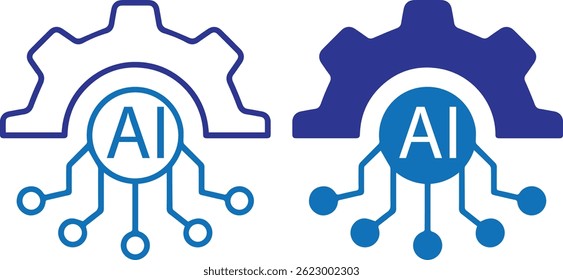 Gear icon, AI text, circuit board connections, monochrome design, minimalist logo, tech symbol, artificial intelligence concept machine learning icon, technology integration	