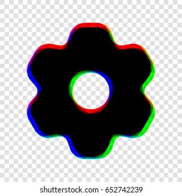 Gear icon. Asterix. Vector. Black icon with red-green-blue contours on transparent background.