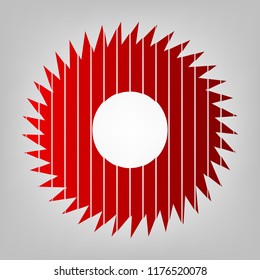 Gear icon. Asterix. Vector. Vertically divided icon with colors from reddish gradient in gray background with light in center.