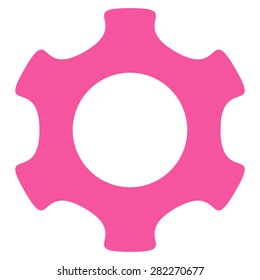 Gear icon from Basic Plain Icon Set. Style: flat vector image, pink color, rounded angles, white background.