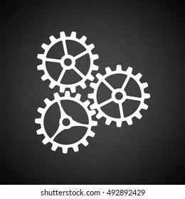 Gear icon. Black background with white. Vector illustration.