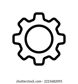 Gear icon. Black contour linear silhouette. Front side view. Editable strokes. Vector simple flat graphic illustration. Isolated object on a white background. Isolate.