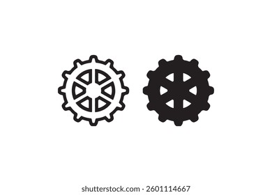 Gear icon in black outline and solid Vector