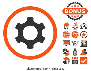Gear icon with bonus design elements. Vector illustration style is flat iconic bicolor symbols, orange and gray colors, white background.