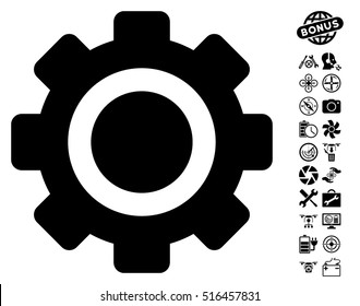 Gear icon with bonus nanocopter tools images. Vector illustration style is flat iconic symbols on white background.