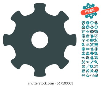 Gear icon with bonus settings design elements. Vector illustration style is flat iconic soft blue symbols on white background.