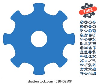 Gear icon with bonus setup tools design elements. Vector illustration style is flat iconic smooth blue symbols on white background.