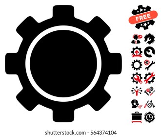 Gear icon with bonus tools icon set. Vector illustration style is flat iconic intensive red and black symbols on white background.