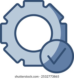 gear icon with check mark icon transparent background. replaceable blue color design